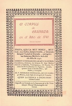 Seller image for EL CORPUS DE GRANADA EN EL AO DE 1741 for sale by Librera Torren de Rueda