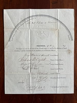 Partial printed document completed in handwritten script and signatures of Principal Officers of ...