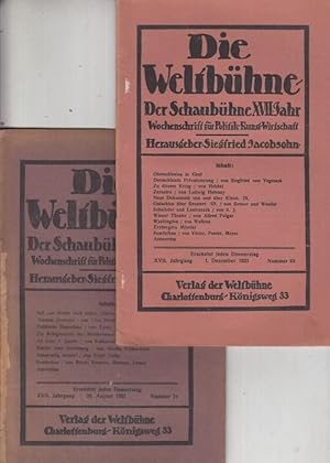 Bild des Verkufers fr Die Weltbhne: 17. Jahrgang 1921, Konvolut mit 2 Heften. - es liegen vor: Nummer 34 (25. August) und 48 (1. Dezember). Wochenschrift fr Politik, Kunst, Wirtschaft. - zum Verkauf von Antiquariat Carl Wegner