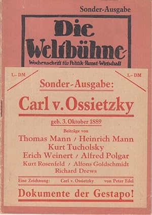 Seller image for Die Weltbhne. Sonder-Ausgabe: Carl v. Ossietzky, geb. 3. Oktober 1889 ( zum 60. Geburtstag ). - Beigabe: Nummer 3 (15.Juli 1946) for sale by Antiquariat Carl Wegner