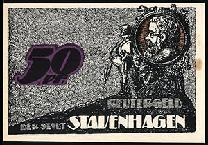 Seller image for Notgeld Stavenhagen, 50 Pfennig, Portrait Fritz Reuter, Waldpartie for sale by Bartko-Reher