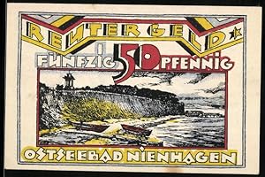 Bild des Verkufers fr Notgeld Nienhagen /Ostsee 1922, 50 Pfennig, Seepartie mit Leuchtturm, Dame am Strand zum Verkauf von Bartko-Reher