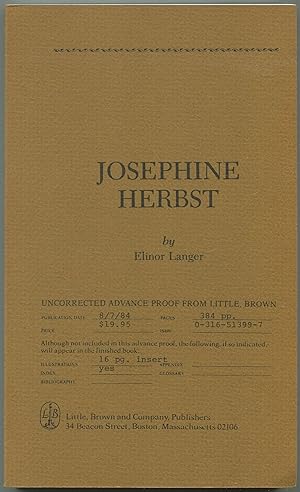 Bild des Verkufers fr Josephine Herbst zum Verkauf von Between the Covers-Rare Books, Inc. ABAA