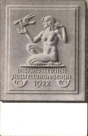 Ganzsache Ansichtskarte / Postkarte Berlin, Postwertzeichenausstellung 1922, Plastik, Frauenakt, ...