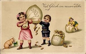 Präge Ansichtskarte / Postkarte Glückwunsch Neujahr, Geld, Kleeblätter, Glücksschwein