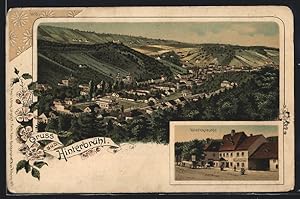 Seller image for Lithographie Hinterbrhl, Ortsansicht von oben, Hldrichsmhle, Blumen for sale by Bartko-Reher