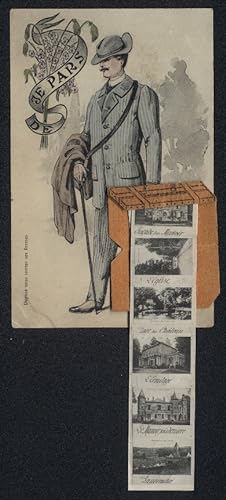 Leporello-Carte postale Presles, Le Manoir, Intérieur de la Gare, l`Eglise, Parc du Chateau, l`Er...
