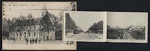 Leporello-Carte postale La Garenne, L`Eglise, Rue Voltaire, La Colonne, tramway