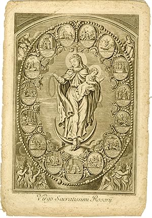 Antique Print-HOLY-VIRGIN-ROSARY-DEVOTION-Chereau-c.1775