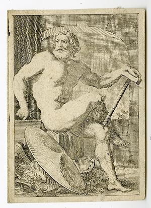 Antique Master Print-MUSCULAR-MAN-HAMMER-SHIELD-MARS-Anonymous-c.16th.c.