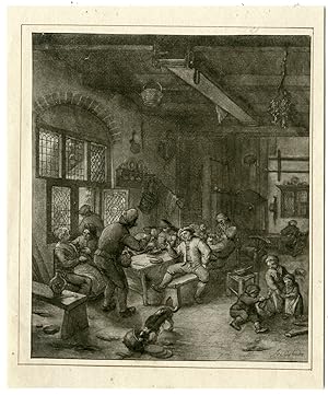 Antique Master Print-INN-PIPE-TOBACCO-PLAYING-CARDS-vd Bos-Ostade-1778-1838
