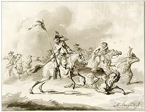 Antique Master Print-MILITARY HORSEMEN-CAVALRY SKIRMISH-Josi-Langendijk-1821