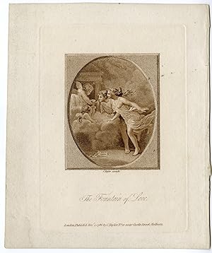 Antique Master Print-THE FOUNTAIN OF LOVE-ANGEL-WOMAN-Taylor-1787