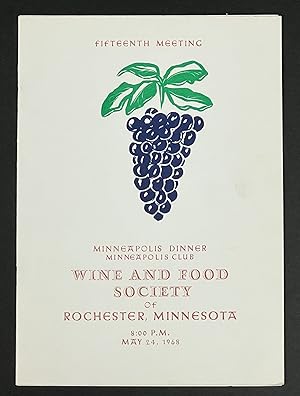 Seller image for MINNEAPOLIS DINNER, MINNEAPOLIS CLUB. May 24, 1968 8:00 pm. Fifteenth Meeting of the Wine and Food Society of Rochester, Minnesota for sale by Tavistock Books, ABAA