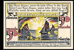 Bild des Verkufers fr Notgeld Nienhagen /Ostsee 1922, 10 Pfennig, Frau am Ufer und Segelboote zum Verkauf von Bartko-Reher