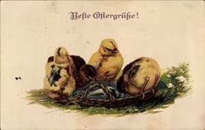 Ansichtskarte / Postkarte Glückwunsch Ostern, Küken, Korb