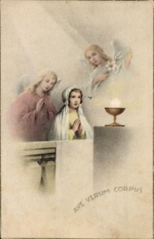 Ansichtskarte / Postkarte Betendes Kind, Engel, Altar