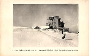 Ansichtskarte / Postkarte Le Hohneck Lothringen Vosges, Grand Hotel, Hotel Belvedere sous la neige