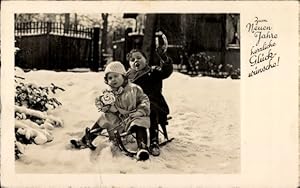 Ansichtskarte / Postkarte Glückwunsch Neujahr, Kinder, Schlitten, Winter