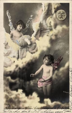 Ansichtskarte / Postkarte Glückwunsch Ostern, Engel, Lamm, Himmel