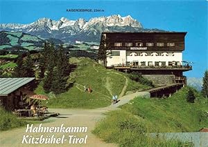 Postkarte Carte Postale 73978540 Kitzbuehel Tirol AT Bergrestaurant Hahnenkamm Blick gegen Kaiser...