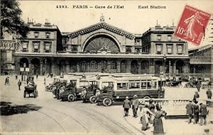 Ansichtskarte / Postkarte Paris Frankreich, Blick auf den Ostbahnhof, Straßenseite, Omnibusse