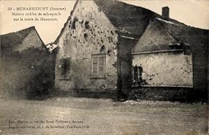 Ansichtskarte / Postkarte Méharicourt Somme,maison enblee de schrapnels sur la route de Maucourt