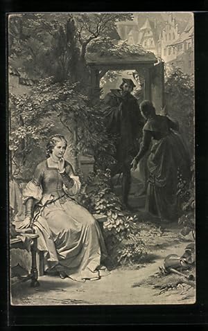 Ansichtskarte Margarete in Marthas Garten, Faust