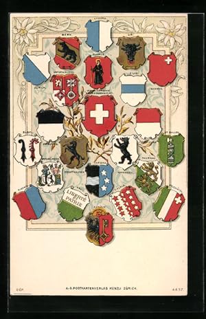 Ansichtskarte Zürich, Schweizer Wappen, Luzern, Bern, Uri