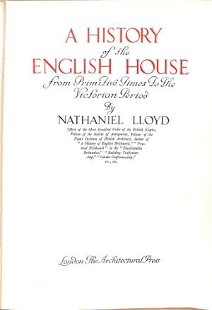 Seller image for A History of the English House from Primitive Times to the Victorian Period for sale by WeBuyBooks