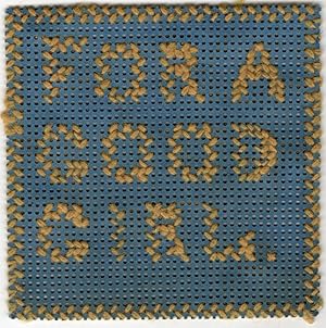 "For a Good Girl" -- Miniature Needlepoint on Punch Paper Card