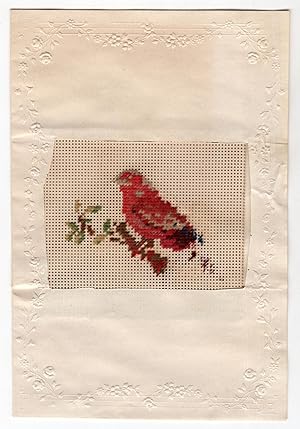 Miniature Needlepoint Bird on Branch Greeting Card