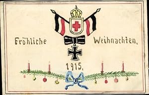 Ansichtskarte / Postkarte Glückwunsch Weihnachten, Fahnen, Eisernes Kreuz, Jahr 1915