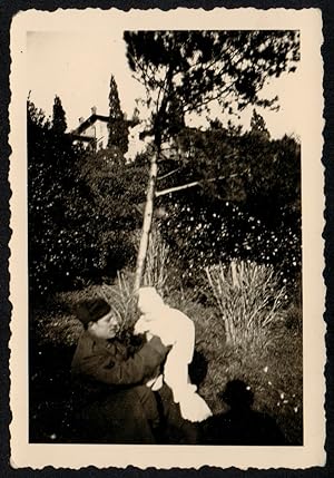 Croatia 1943, Fiume, Rijeka, Father and son in the gardens, Vintage photography