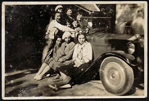 Group of women posing on automobile, 1926 Vintage photography