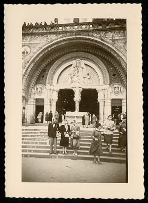 France 1955, Lourdes, Entrance to the Rosary Basilica, Vintage photography