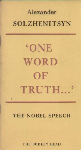 Imagen del vendedor de 'One Word of Truth.': The Nobel Speech on Literature, 1970 a la venta por WeBuyBooks