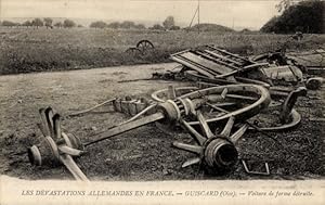 Ansichtskarte / Postkarte Guiscard Oise, zerstörtes Landwirtschaftsgerät, 1. WK