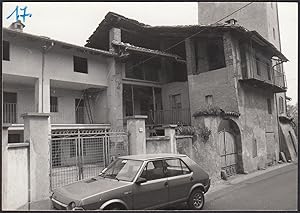 Italy 1980, Giaveno (Turin), Buffa hamlet, Fiat Ritmo car parked in the street, Vintage photography