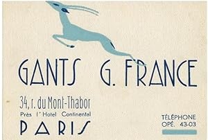 Gants de France. 34 rue Du Mont-Thabor, près de l'Hôtel Continental à Paris.