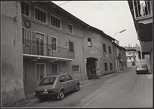 Italy 1980, Giaveno (Turin), Buffa hamlet, Fiat 127 car parked in the street, Vintage photography