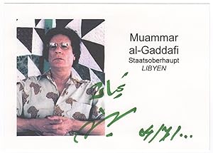 Bild des Verkufers fr Gaddafi, Muammar (1942-2011) - Photograph signed zum Verkauf von Andreas Wiemer Historical Autographs