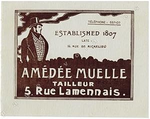 Amédée Muelle Tailleur, 5 rue Lamennais à Paris. " Monsieur, j'ai l' honneur de vous informer que...