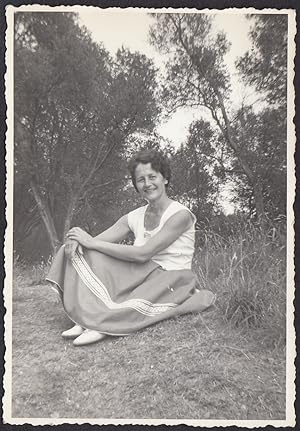 Italy 1960, Liguria, Woman sitting among the vegetation, Vintage photography