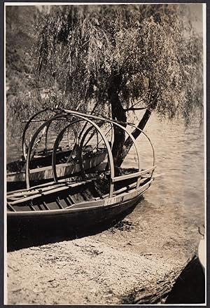 Italy 1939, Valsolda (Como), Oria hamlet, Boat on the lake shore, Vintage photography