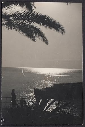 Italy 1939, Genova, Nervi, Esperia promenade at sunset, Vintage photography