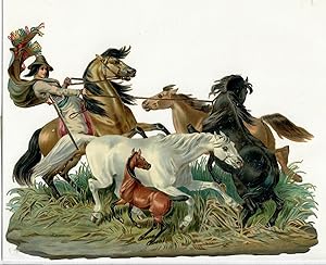 Die-cut Chromolithograph of Wild Horse Roundup