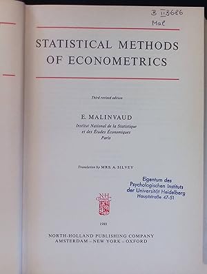 Immagine del venditore per Statistical Methods of Econometrics Studies in Mathematical and Managerial Economics, vol. 6 venduto da books4less (Versandantiquariat Petra Gros GmbH & Co. KG)