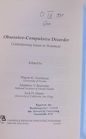 Seller image for Obsessive-Compulsive Disorder: Contemporary Issues in Treatment Personality and Clinical Psychology Series for sale by books4less (Versandantiquariat Petra Gros GmbH & Co. KG)