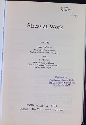 Imagen del vendedor de Stress at Work Wiley series on studies in occupational stress a la venta por books4less (Versandantiquariat Petra Gros GmbH & Co. KG)